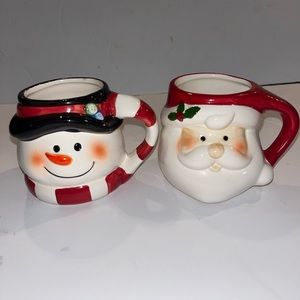 Ceramic Santa and Snowman Mugs Coffee or Cocoa Cups